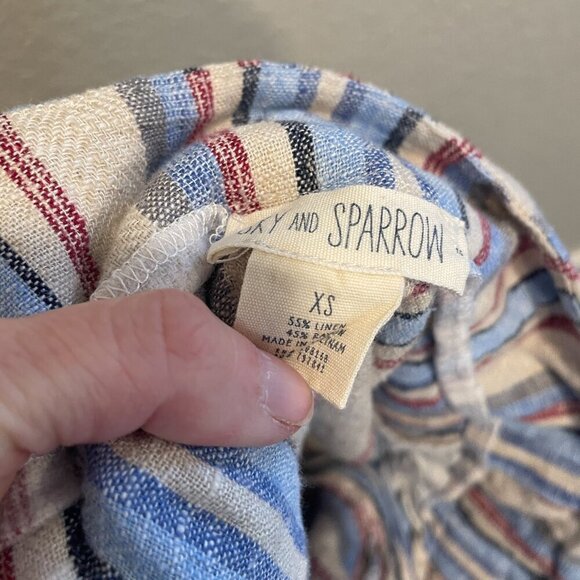 Sky & Sparrow Striped Linen Blend Paper Bag Shorts with Belt XS - Picture 4 of 4